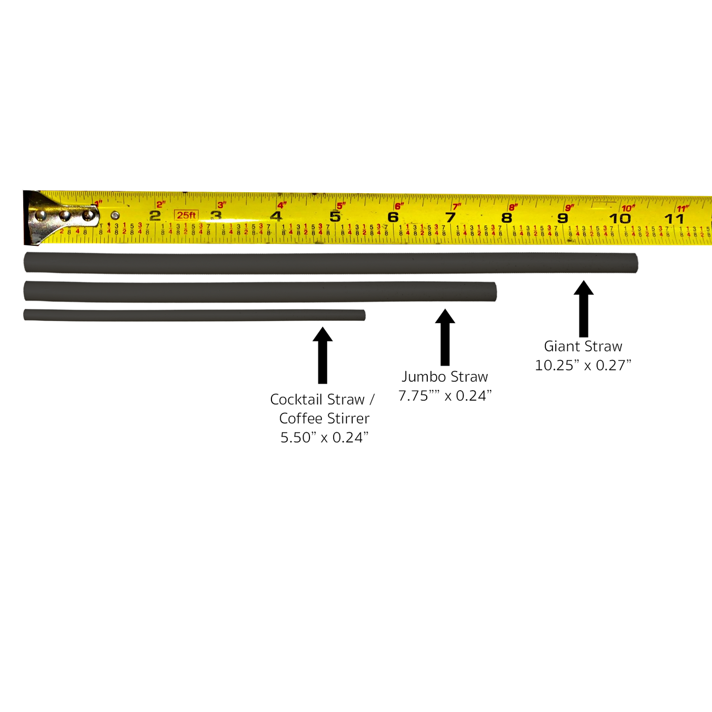Unwrapped 7.75" x 0.24" Sustainable Black Jumbo Drinking Straws 2,500CT